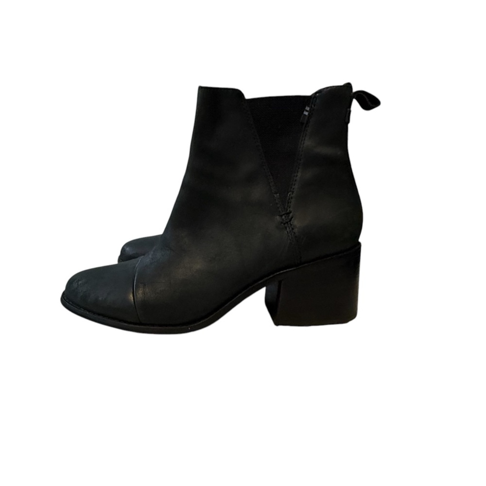 TOMS Womens Esme Black Leather Ankle Boots Size 10 Block Heel